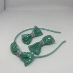 MINT GREEN SEQUIN HEADBAND & BOW CLIPS