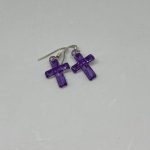 PURPLE CROSS PIERCED EARRINGS
